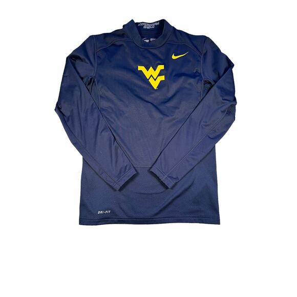 Nike Pro Combat Sz M Fitted Hyperwarm Shield Navy Blue WVU Football Long Sleeve - Picture 1 of 6